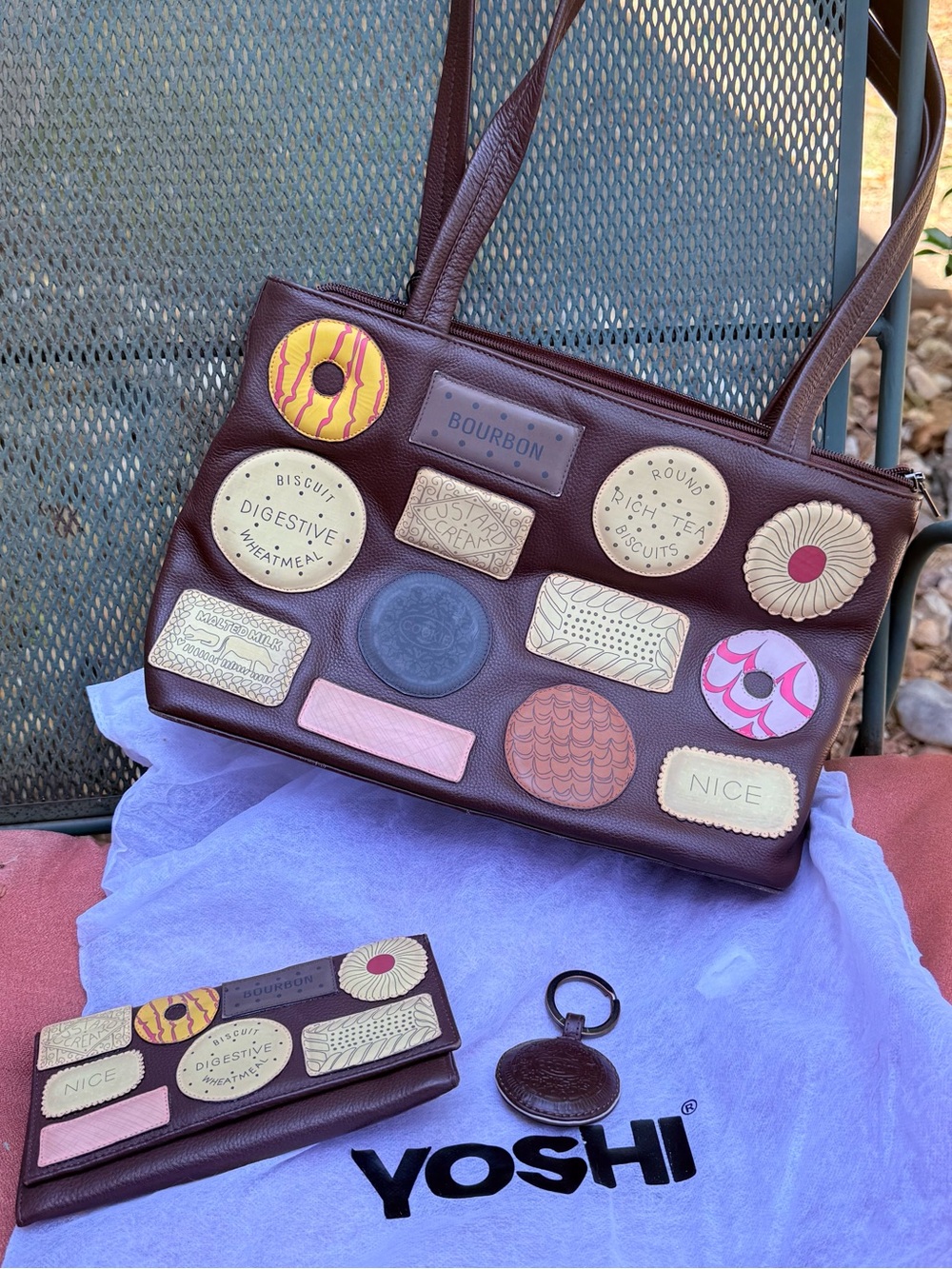 YOSHI LICHFIELD Tea Time Favourites Leather Bag Set with Biscuit Motif